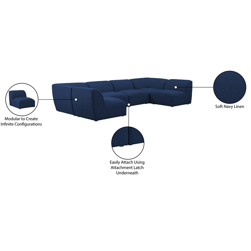 Meridian Furniture Miramar Navy Durable Linen Textured Modular Sectional