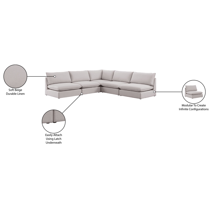 Meridian Furniture Mackenzie Beige Durable Linen Textured Modular Sectional