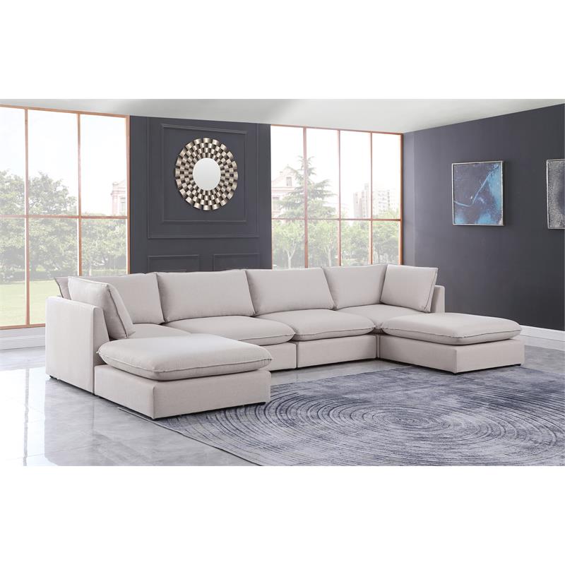 Meridian Furniture Mackenzie Beige Durable Linen Textured Modular Sectional