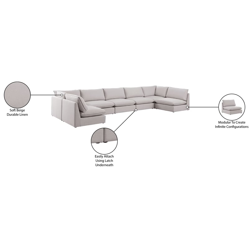 Meridian Furniture Mackenzie Beige Durable Linen Textured Modular Sectional