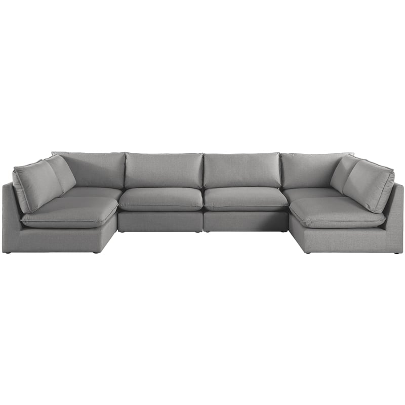 Meridian Furniture Mackenzie Grey Durable Linen Textured Modular Sectional