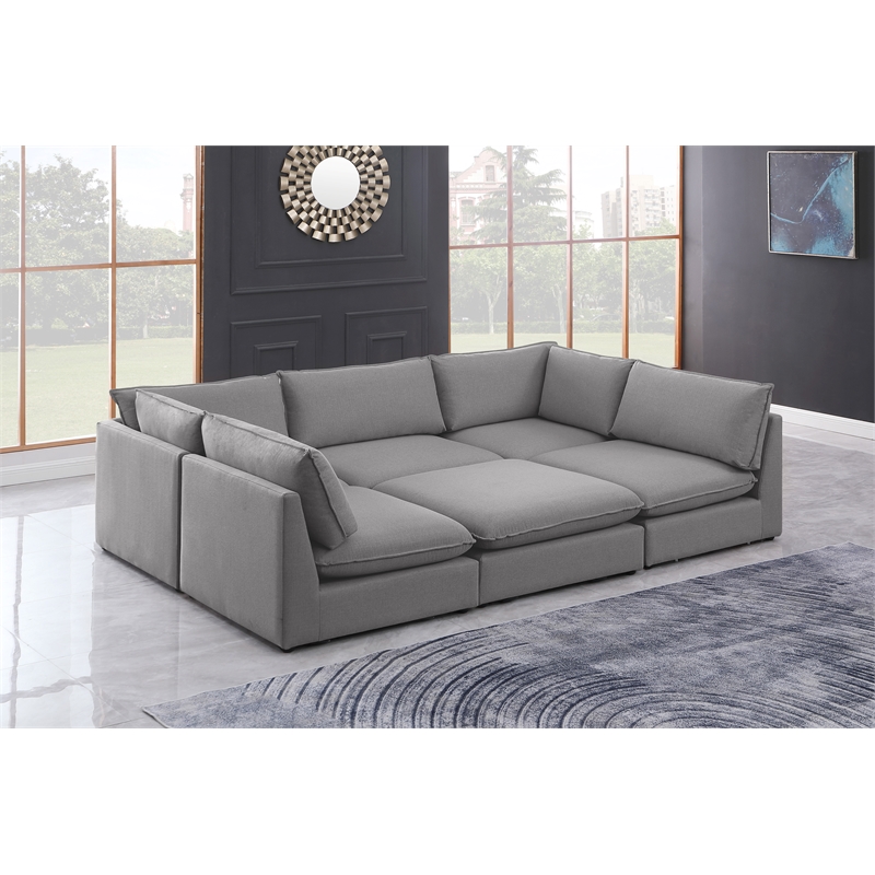 Meridian Furniture Mackenzie Grey Durable Linen Textured Modular Sectional