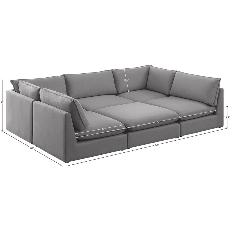 Meridian Furniture Mackenzie Grey Durable Linen Textured Modular Sectional