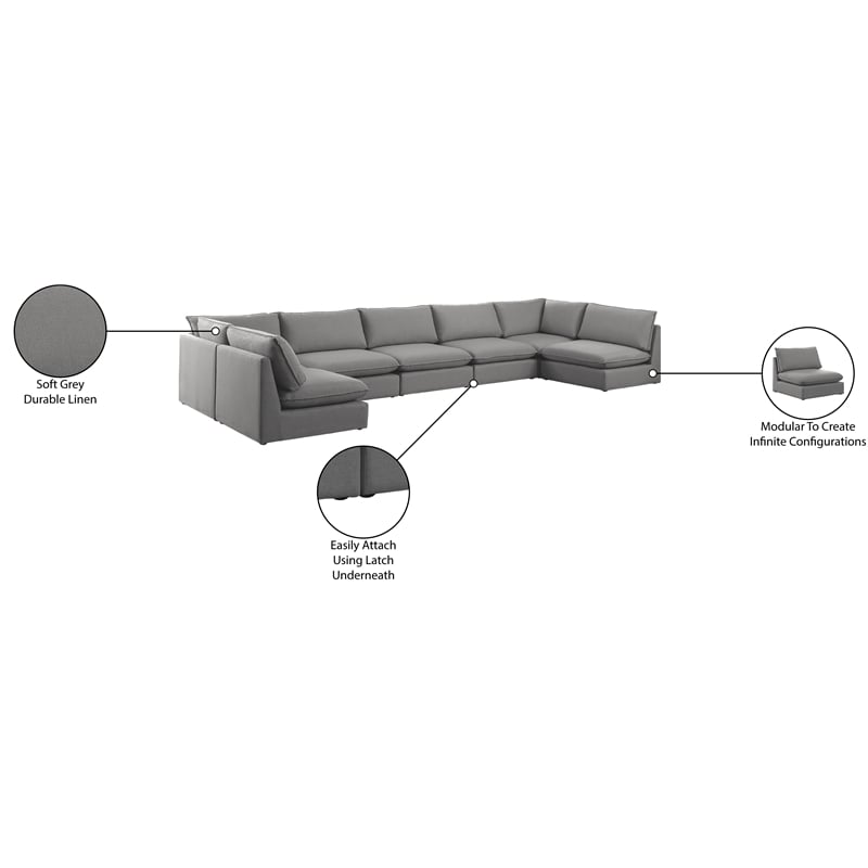 Meridian Furniture Mackenzie Grey Durable Linen Textured Modular Sectional