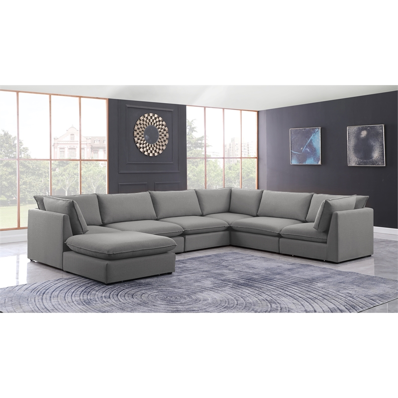 Meridian Furniture Mackenzie Grey Durable Linen Textured Modular Sectional