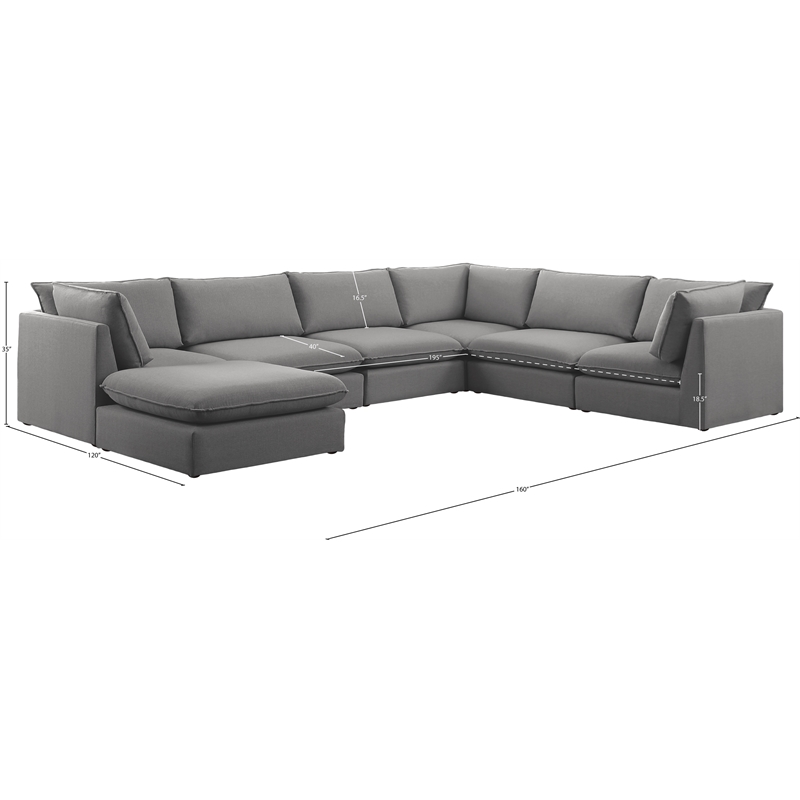 Meridian Furniture Mackenzie Grey Durable Linen Textured Modular Sectional