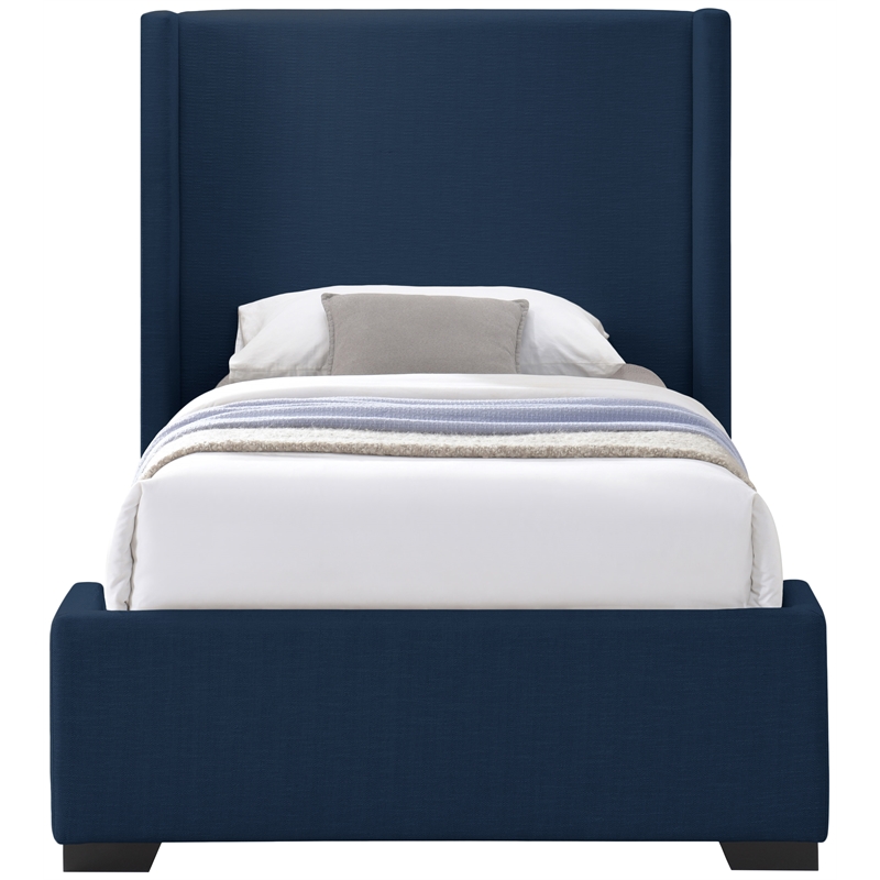 Meridian Furniture Oxford Navy Linen Textured Fabric Twin Bed