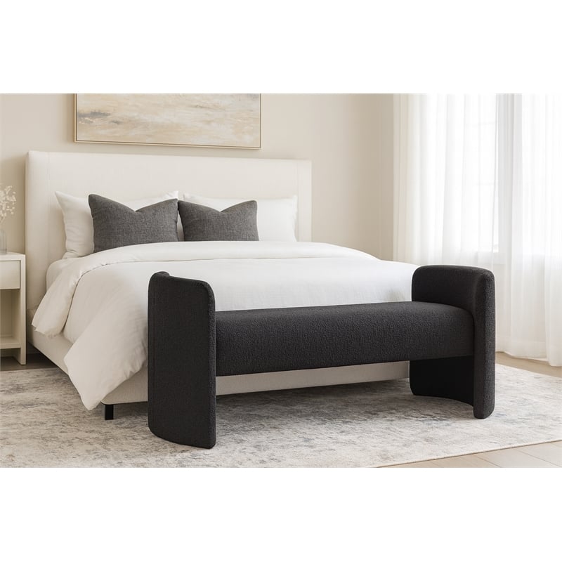 Meridian Furniture Peyton Black Boucle Fabric Bench