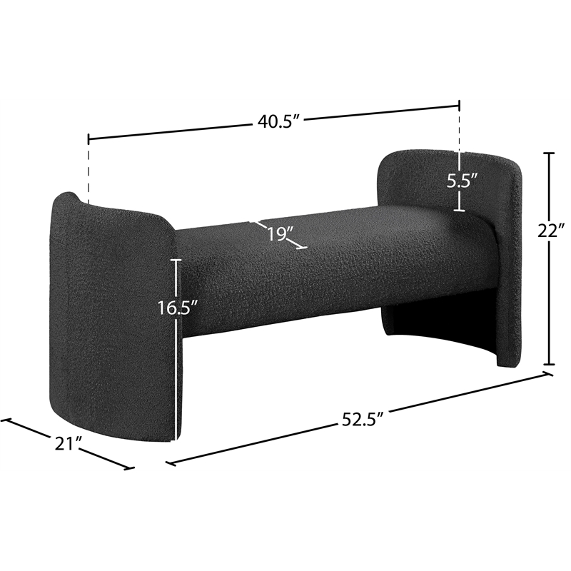 Meridian Furniture Peyton Black Boucle Fabric Bench