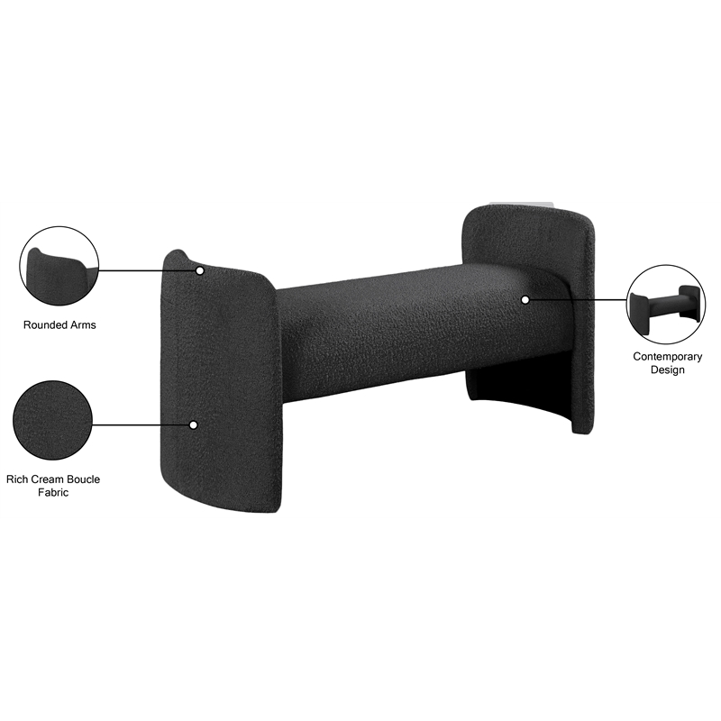 Meridian Furniture Peyton Black Boucle Fabric Bench