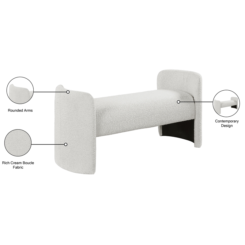Meridian Furniture Peyton Cream Boucle Fabric Bench