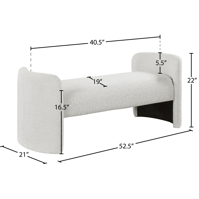 Meridian Furniture Peyton Cream Boucle Fabric Bench
