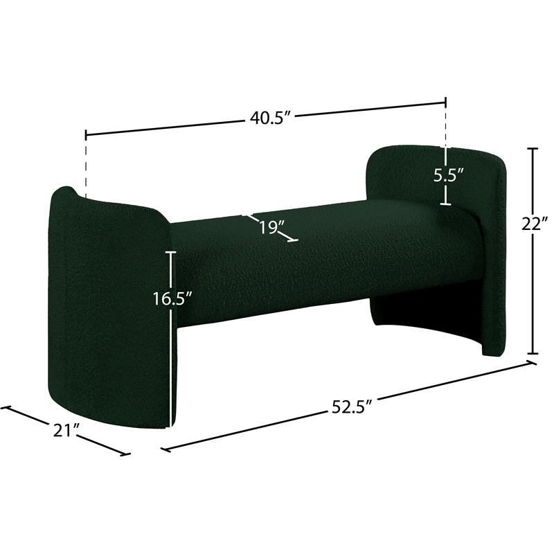 Meridian Furniture Peyton Green Boucle Fabric Bench