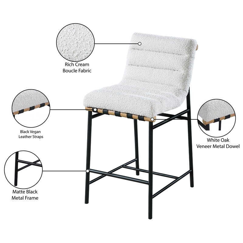 Meridian Furniture Burke Cream Boucle Fabric Counter Stool