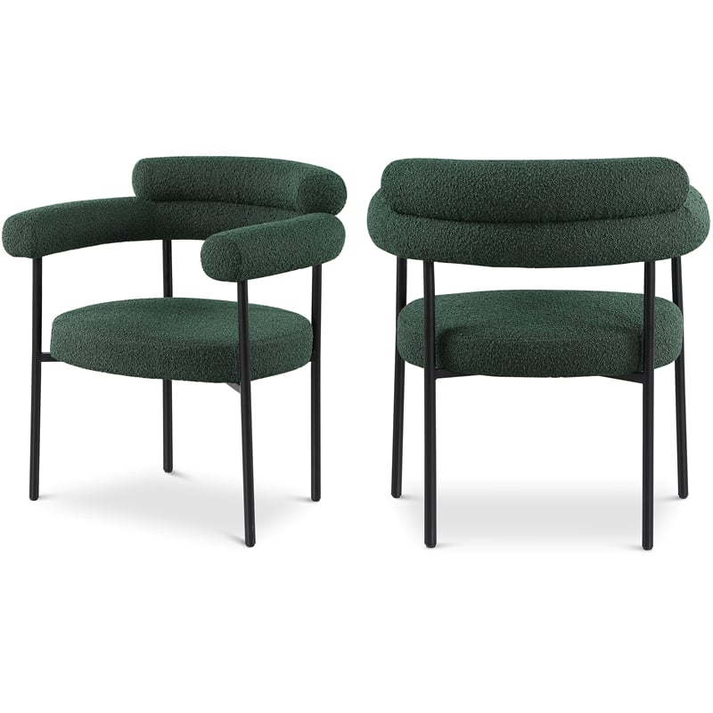 Meridian Furniture Blake Green Boucle Fabric Dining Chair Set of 2