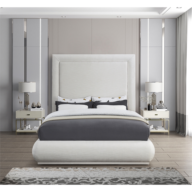 Meridian Furniture Brooke Cream Linen Textured Fabric King Bed