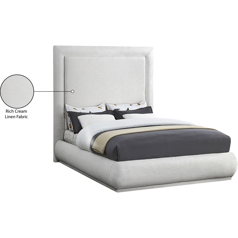 Meridian Furniture Brooke Cream Linen Textured Fabric King Bed