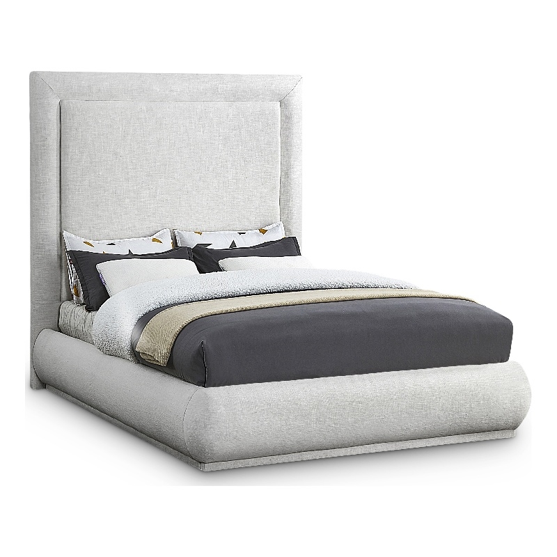 Meridian Furniture Brooke Cream Linen Textured Fabric King Bed