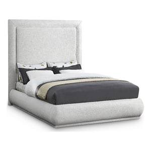 Meridian Furniture Brooke Cream Linen Textured Fabric King Bed