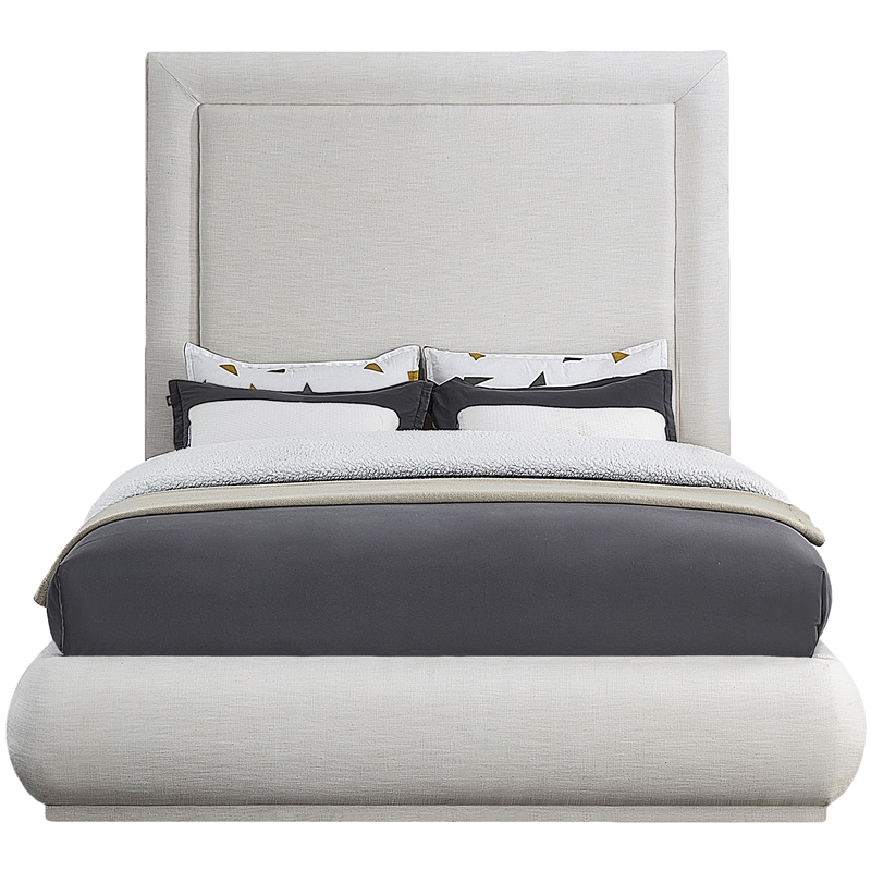 Meridian Furniture Brooke Cream Linen Textured Fabric King Bed