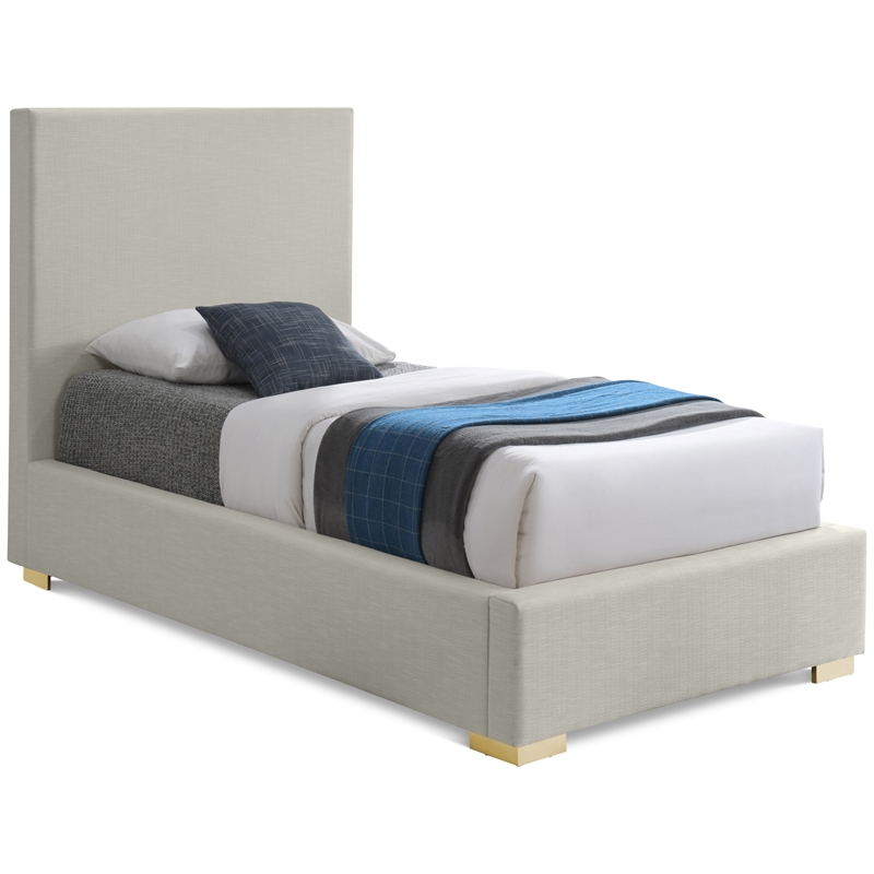 Meridian Furniture Crosby Beige Linen Textured Fabric Twin Bed