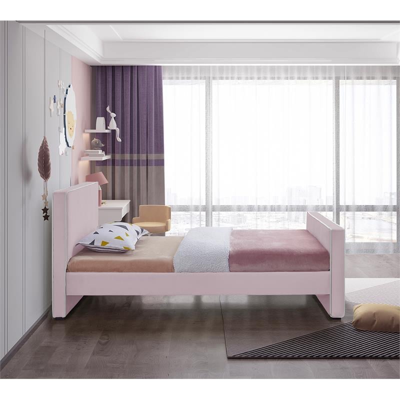 Meridian Furniture Dillard Pink Velvet Twin Bed