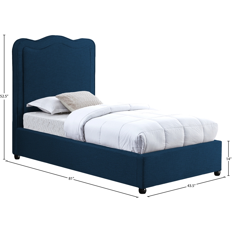 Meridian Furniture Felix Navy Linen Textured Fabric Twin Bed