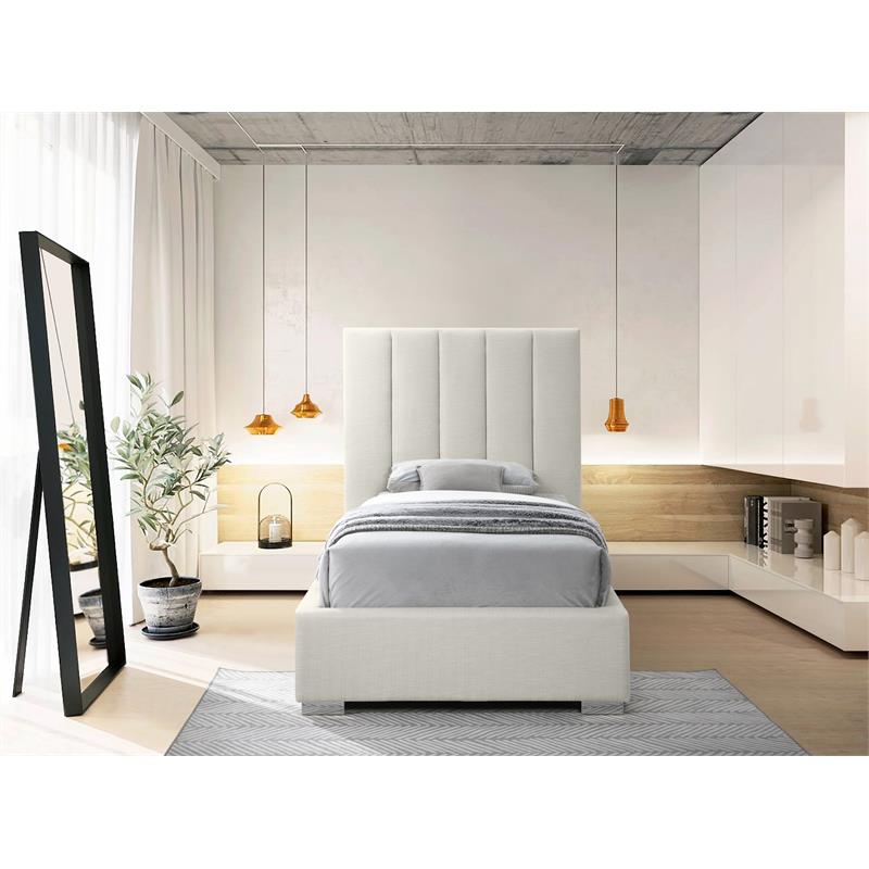 Meridian Furniture Pierce Beige Linen Textured Fabric Twin Bed