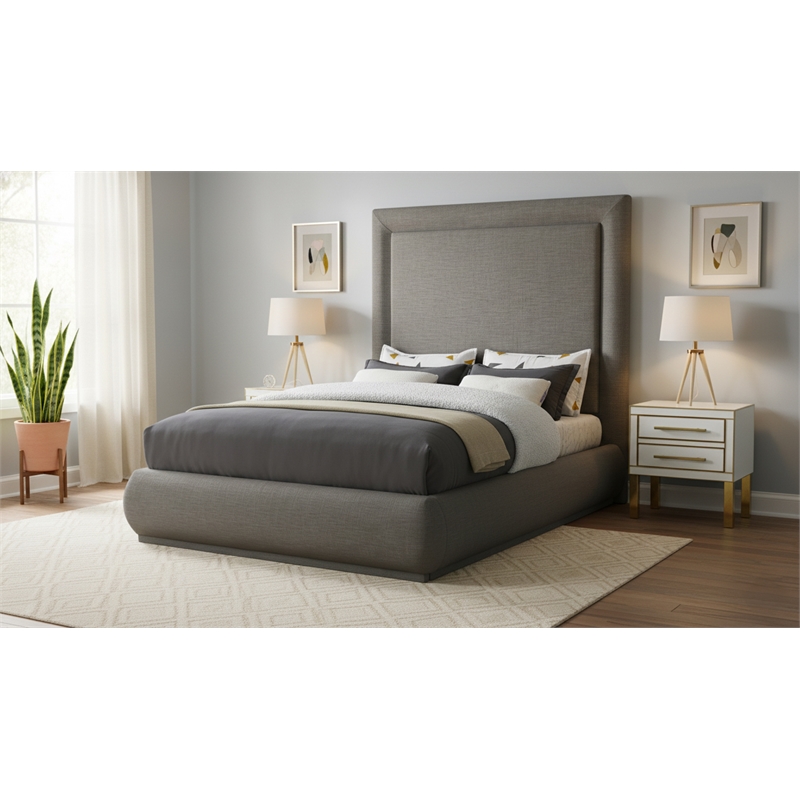 Meridian Furniture Brooke Grey Linen Textured Fabric King Bed