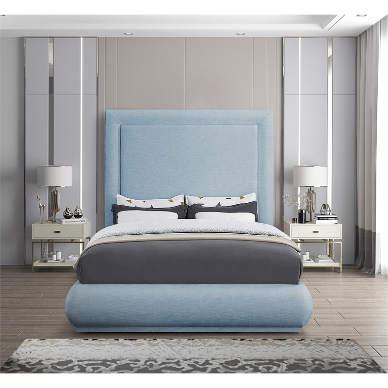 Meridian Furniture Brooke Light Blue Linen Textured Fabric King Bed