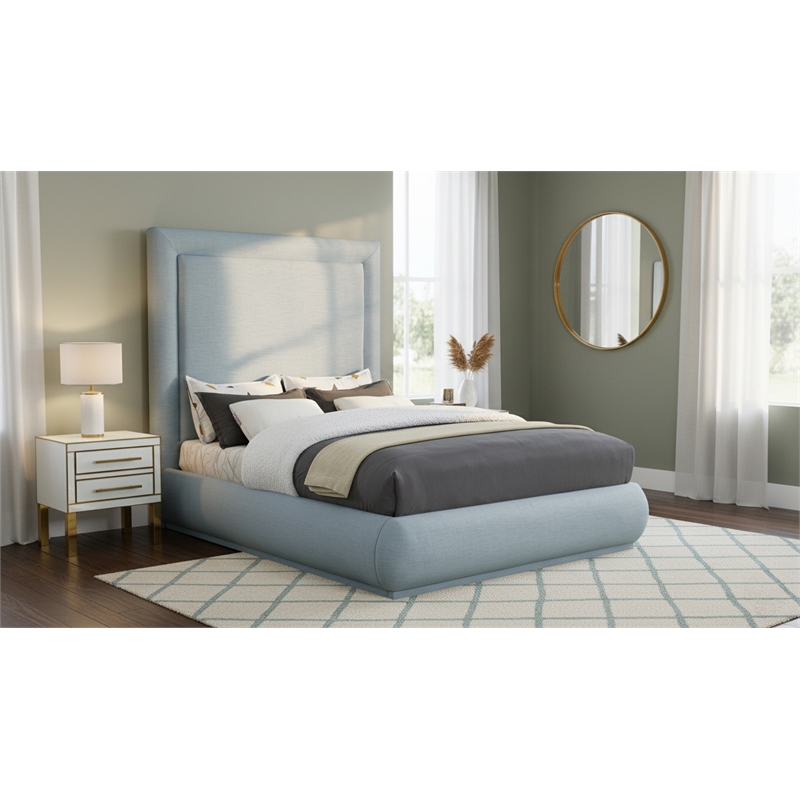 Meridian Furniture Brooke Light Blue Linen Textured Fabric King Bed