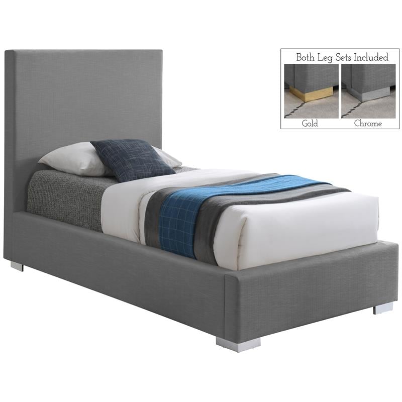 Meridian Furniture Crosby Grey Linen Textured Fabric Twin Bed
