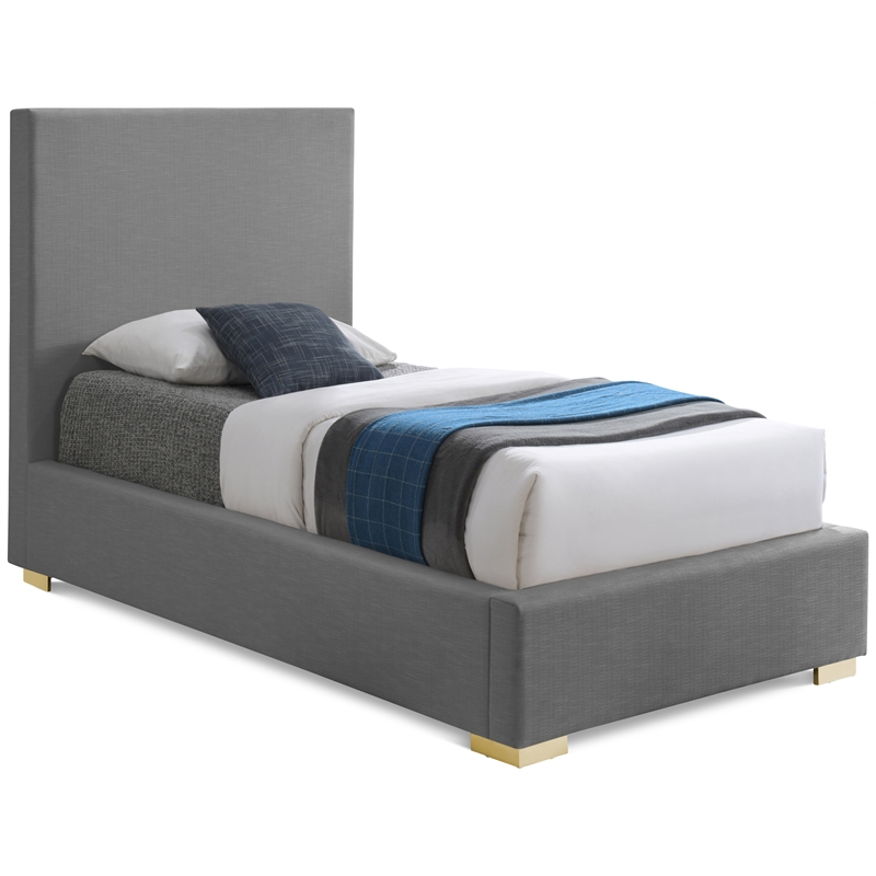 Meridian Furniture Crosby Grey Linen Textured Fabric Twin Bed