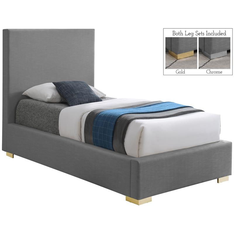 Meridian Furniture Crosby Grey Linen Textured Fabric Twin Bed