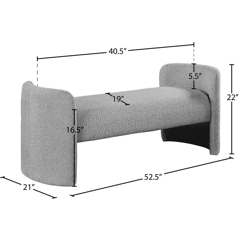 Meridian Furniture Peyton Grey Boucle Fabric Bench