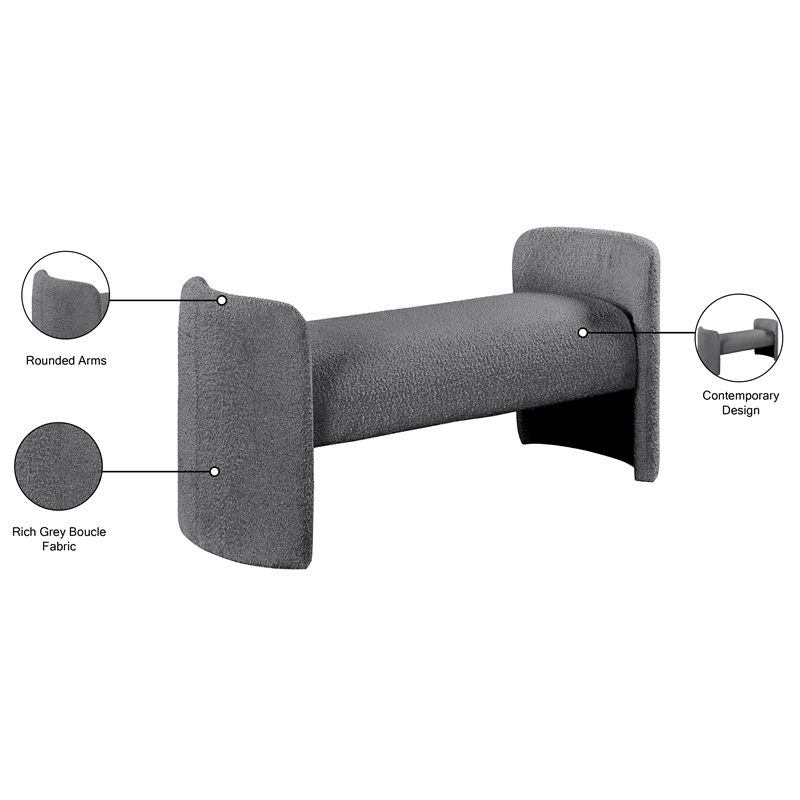 Meridian Furniture Peyton Grey Boucle Fabric Bench