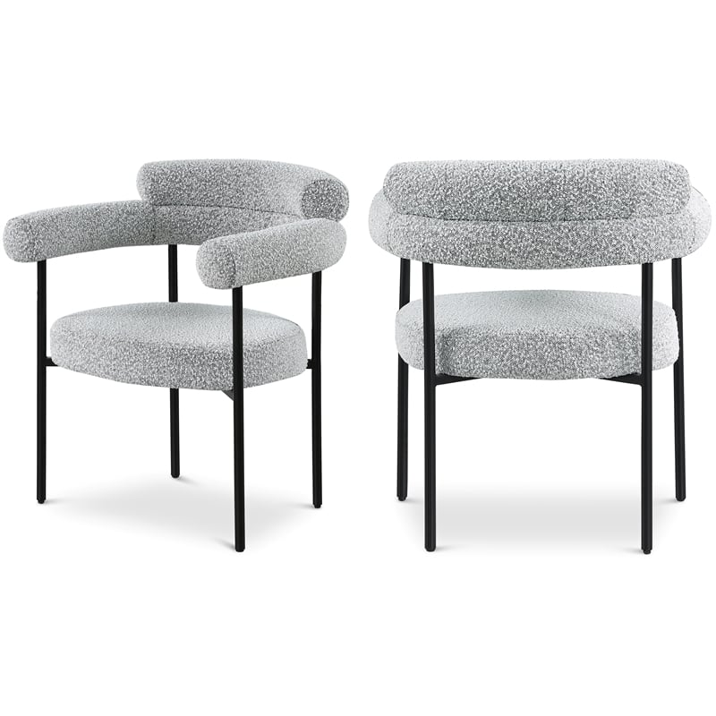 Meridian Furniture Blake Grey Boucle Fabric Dining Chair Set of 2
