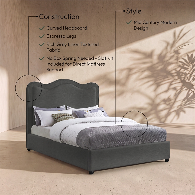 Meridian Furniture Felix Grey Linen Textured Fabric King Bed