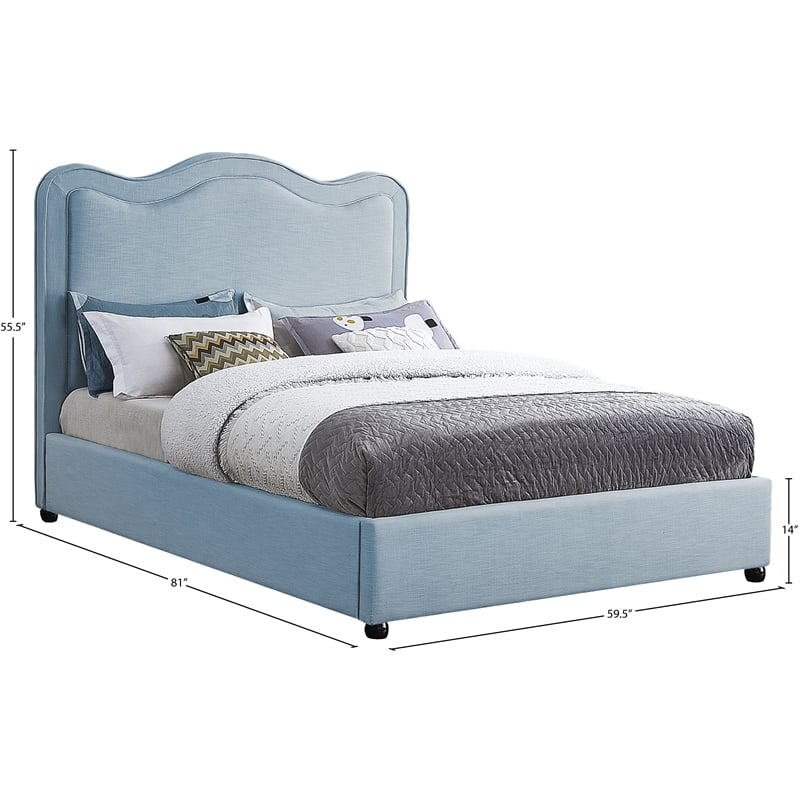Meridian Furniture Felix Light Blue Linen Textured Fabric Full Bed
