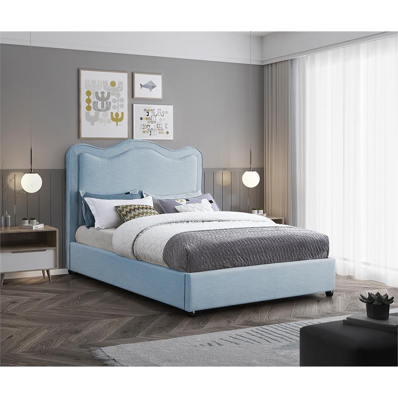 Meridian Furniture Felix Light Blue Linen Textured Fabric Queen Bed