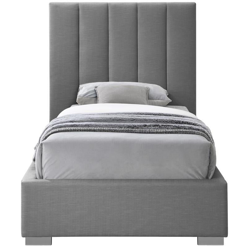 Meridian Furniture Pierce Grey Linen Textured Fabric Twin Bed
