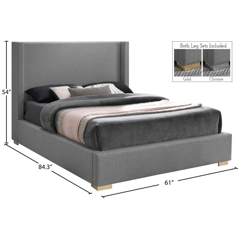 Meridian Furniture Royce Grey Linen Textured Fabric Full Bed