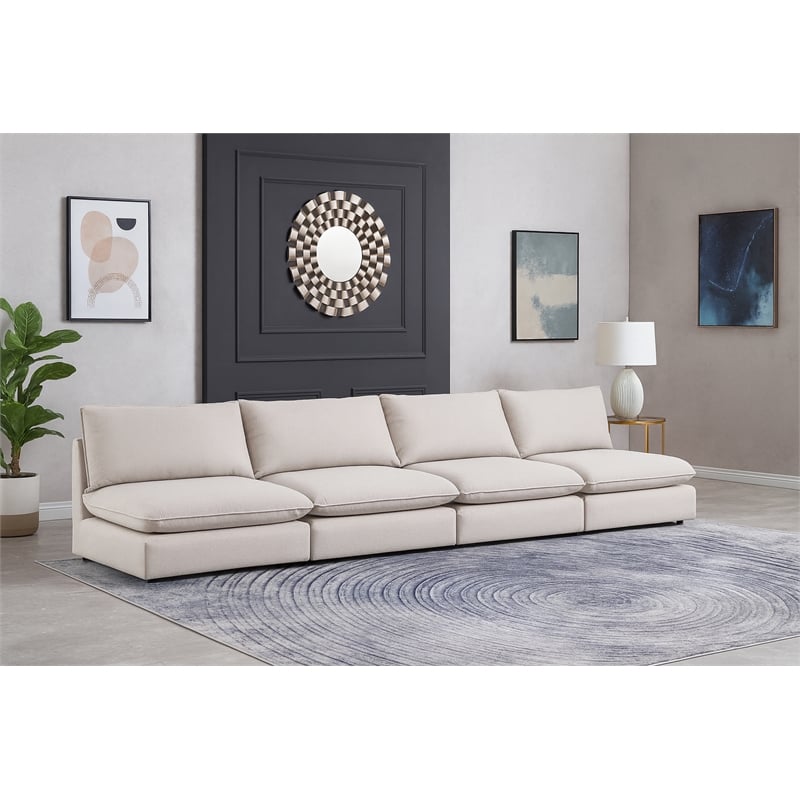 Meridian Furniture Mackenzie Beige Durable Linen Textured Modular Sofa