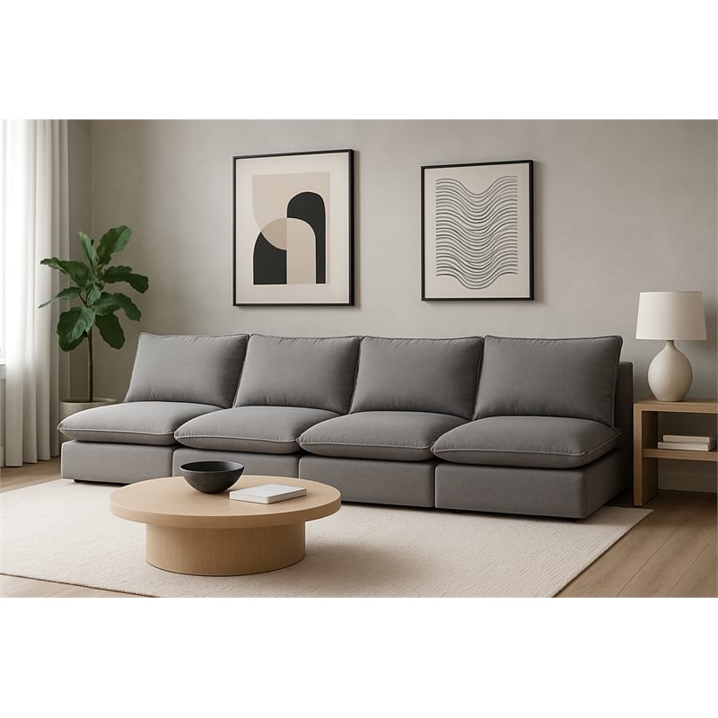 Meridian Furniture Mackenzie Grey Durable Linen Textured Modular Sofa