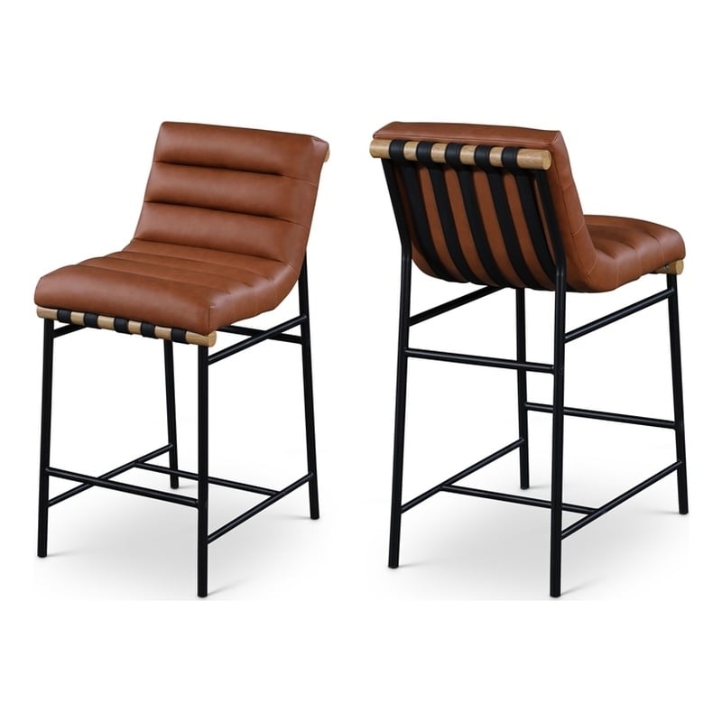 Meridian Furniture Burke Cognac Vegan Leather Counter Stool