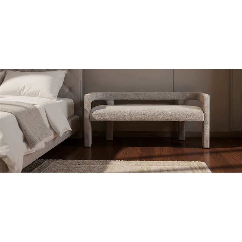 Meridian Furniture Athena Grey Boucle Fabric Bench