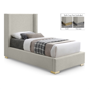 Meridian Furniture Royce Beige Linen Textured Fabric Twin Bed