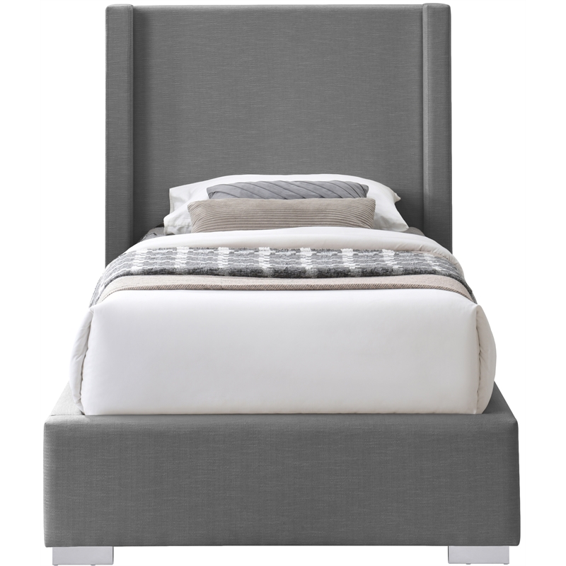 Meridian Furniture Royce Grey Linen Textured Fabric Twin Bed