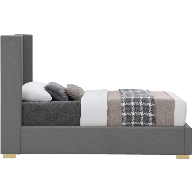 Meridian Furniture Royce Grey Linen Textured Fabric Twin Bed