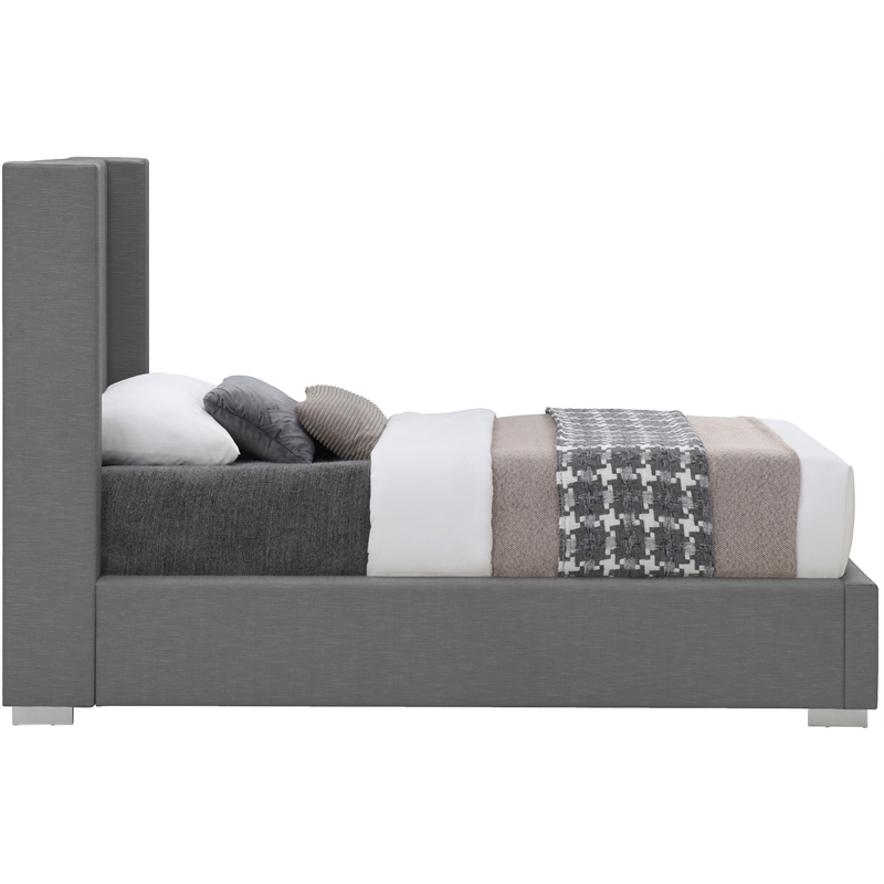 Meridian Furniture Royce Grey Linen Textured Fabric Twin Bed